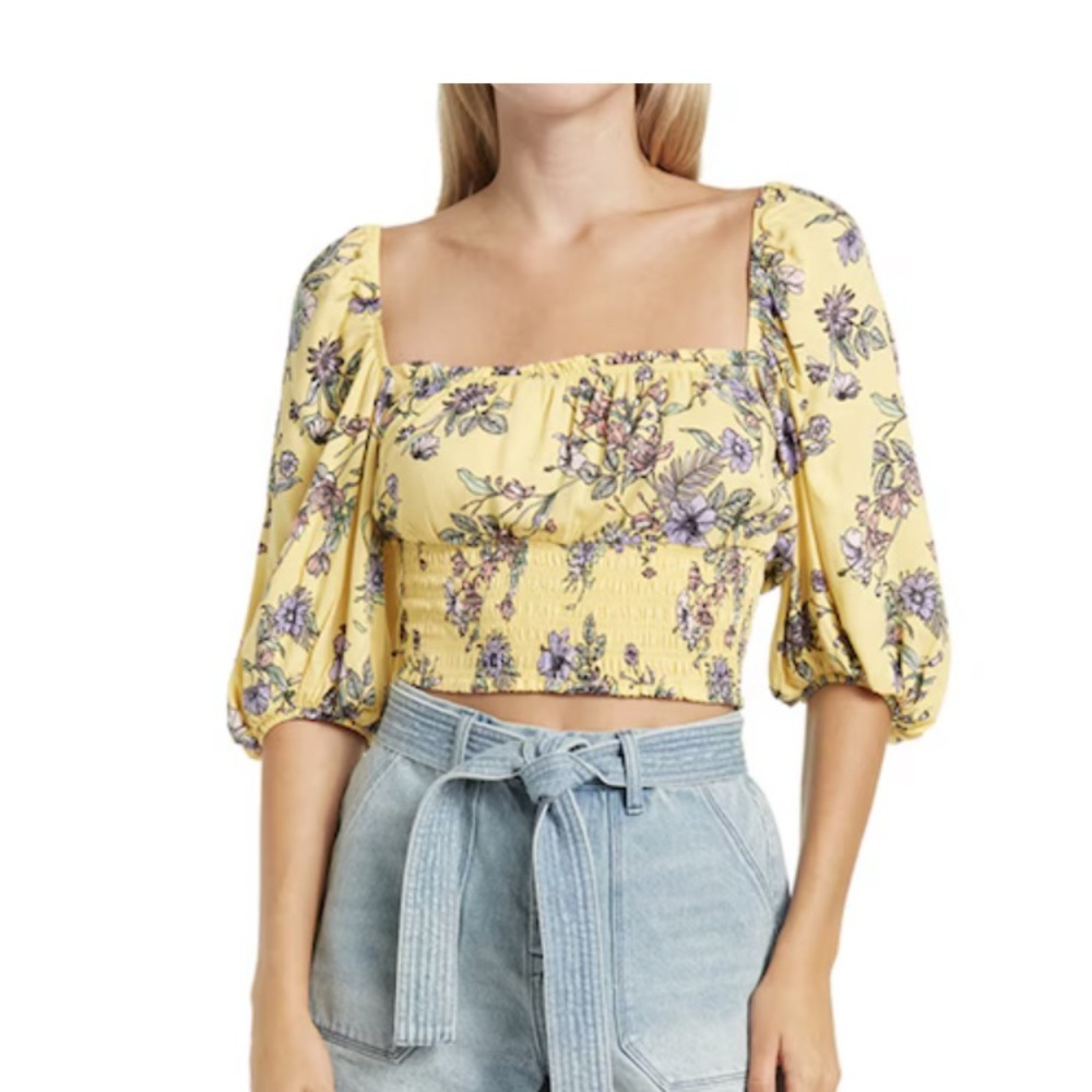 AFRM Waverly Smocked Crop Top XS